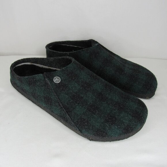 Birkenstock ZERMATT Green Plaid Wool Felt Shearling Lined Slippers Men's 13 46 - Picture 1 of 10